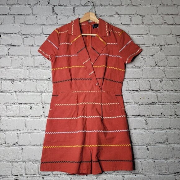Francesca's Blue Rain Clay Red Multicolor Stripe Romper 100% Cotton Size S - Picture 1 of 11